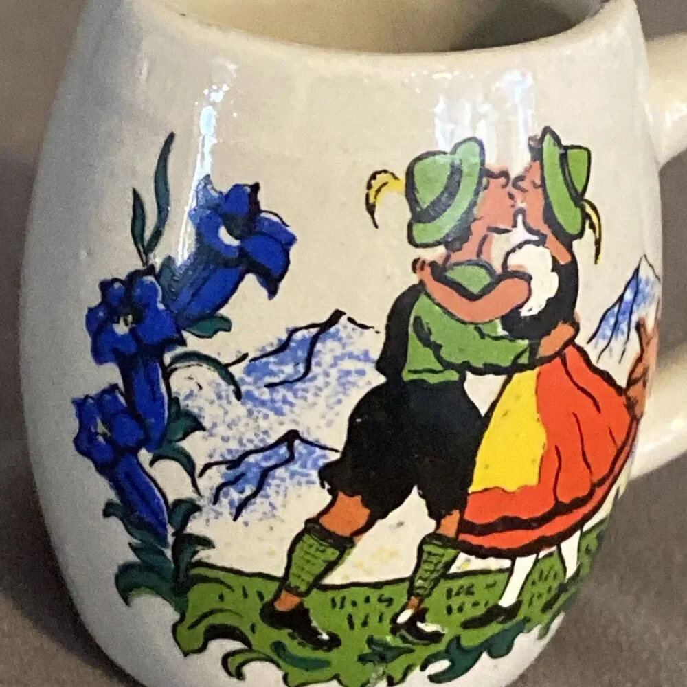 West Germany Stoneware Shot Glass Stein Mug Handle Miniature Vintage Kissing